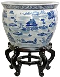 Fishbowl with Blue Landscape Design in White Size: 8" H x 12" W x 12" D