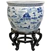 Fishbowl with Blue Landscape Design in White Size: 8" H x 12" W x 12" D