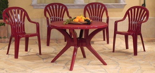 Garten Garnitur 5tlg. Gartentisch Milano Ø100cm + 4x Salzburg Gartenstühle Rot