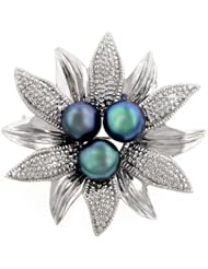 White Gold Flower Milligrain Simulated Iridescent Pearl Brooch Pin