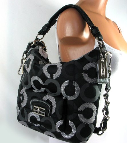 Coach Kristin Signature Op Art Embroidered Shoulder Hobo Bag Purse 15354 Black Multi