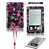 Crystal Case Pink Flower Ultimate Design Slim Premium Durable Hard Case Edition For Barnes and Noble Nook E-Reader + Includes a 4-Inch eBigvalue Determination Hand Strap + Includes Hi-Fi Noise Reducing Ear Buds Earphones for Nook's 3.5 mm Jack