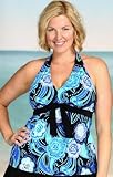 Beach Belle Bubble Blooms Plus Size Halter Tankini Top - Women's Swimsuit Plus Size Swimsuit
