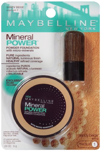 Maybelline New York Mineral Power Powder Foundation, Sandy Beige, Medium 1, 0.28 Ounce