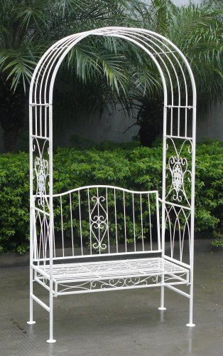 Arche de jardin avec banc 2 places - style vintage - fer forgé - blanc