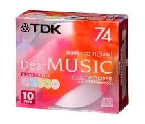 TDK CD-R 音楽用 74分 日本製 カラーミックス インクジェットプリンタ対応 10枚パック CD-RDE74CPMX10N