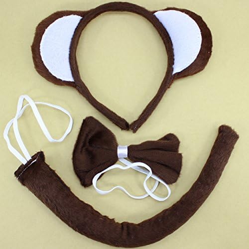Cute Xmas Party Monkey EAR Animal Costume Headband Bow Tail 3pc Set