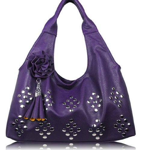 Womens Purple Flower Studs Designer Shoulder Handbag