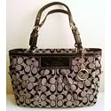 Authentic Coach Signature Pleated East West Gallery Tote 14281 Black/White