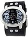Two Skull Oval Cross White Wide Black Leather Band Trendy Design Steel Black Dial Skater Gothic Punk Biker Pirate Wristband Watch