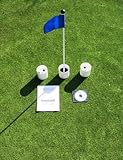 Golf Practice Putting Green - Natural or Synthetic - Accessory Kit - (3) Bright White Plastic 4" Deep Regulation Cups + (1) Blue Jr Flag + (1) 30" Fiberglass Pin Marker with Ball Lifter Disk