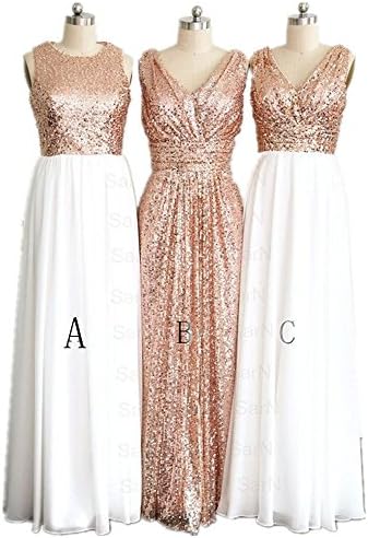 LuckyHouses Women's Rose Gold Sequins Bridesmaid Party Prom Dress (14, B(Rose Gold))