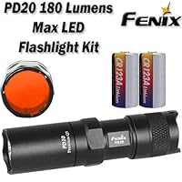 Fenix PD20 180 Lumens Max LED Flashlight with Fenix FAO Flashlight Filter Adapter Orange and Batteries