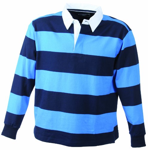 James & Nicholson Herren Langarm Polo Shirt Rugby Striped, navy/azur, XXL, JN099 nyaz Preisvergleich
