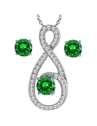 3.12 Ct Round Green Created Emerald 925 Sterling Silver Pendant Earrings Set