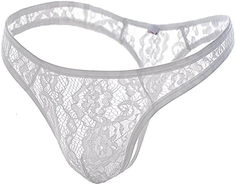 SexTime Men's Lace Thongs G-string Underwear Sexy Breathable Panty (M, White)