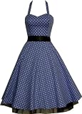 Pretty Kitty Fashion 50s Polka Dot Blue Vintage Swing Prom Pin-Up Dress