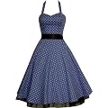 Pretty Kitty Fashion 50s Polka Dot Blau Wei� Neckholder Cocktail Kleid