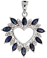 14k White Gold 15/16 in. (24mm) tall Fancy Heart Pendant, w/ 1.25 Total Carat Brilliant Cut Diamonds & Marquise Cut Blue Sapphire Stones