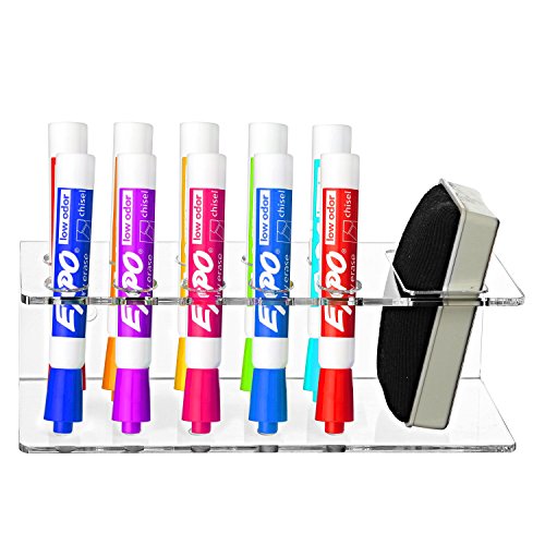 Clear Acrylic Wall Mountable 10 Slot Dry Erase Marker & Eraser Holder