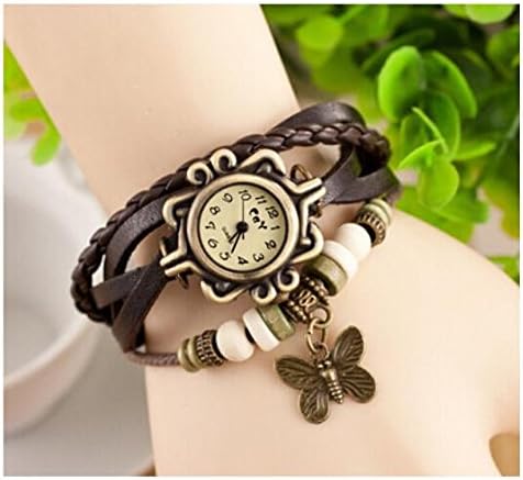 Domire Fashion Accessories Trial Order New Quartz Fashion Weave Wrap Around Leather Bracelet Lady Woman Butterfly Wrist Watch