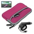 Skque Pink Glove Series Carrying Case + Clear Screen Protector + Car Charger for Garmin Nuvi 1450 1450LMT