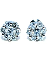 .5ct real Diamond Stud Earrings Flower set Screw bk White Gold 6mm 1ct look new