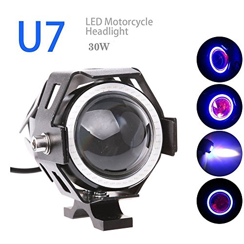 TURBO SII 1PC Car Motorcycle LED Headlight U7 LED Fog Lamp Front Spot Light DRL Spotlight Driving Daytime Lights Blue Halo