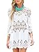 Yonala Womens Lace Floral Hollow Out Beachwear Bikini Cover Up Dress, White, One size