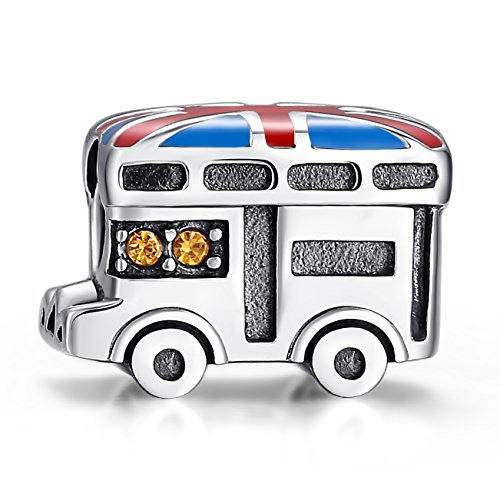 Glamulet Art Women's 925 Sterling Silver Yellow Crystal Union Jack Van Heart Bead Charm Fits Pandora Bracelet