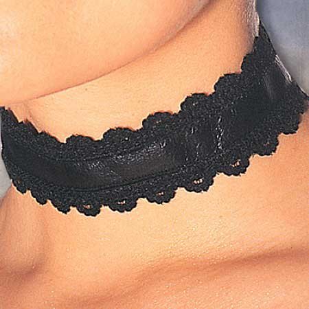 Unique Leather Neck Choker Accessory with Black Lace Trim