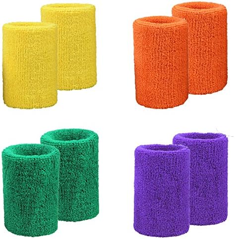 MAKALU 4 Pair Pack 11cm(4.3inch) Colorful Sports &amp; Outdoors Double Sweat Wristbands 2 Ply Thickness Terry Cloth Moisture Wicking - M02