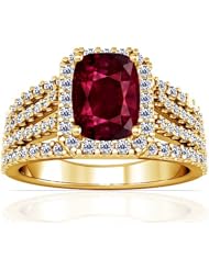 18K Yellow Gold Cushion Cut Ruby Ring With Sidestones