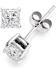 0.65 Carat F/VVS2 Princess Certified Diamond Solitaire Stud Earrings in 18k White Gold
