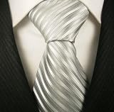 Silver Stripe Mens Designer 100% Silk NeckTie