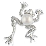 14K White Gold Diamond & Pearl Frog Pin