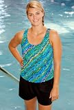 Chlorine Resistant! Beach Belle® Aqua Rapids Plus Size Racerback Shortini - Women's Swimwear Plus Size Swimsuit
