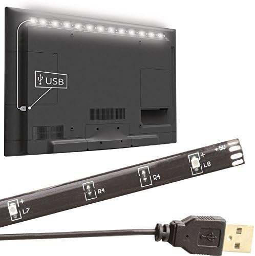 Sinkepoze USB Powered LED Strip Light TV Background Lighting for Flat Screen HDTV LCD Desktop PC Monitor White Color (1X35.4")