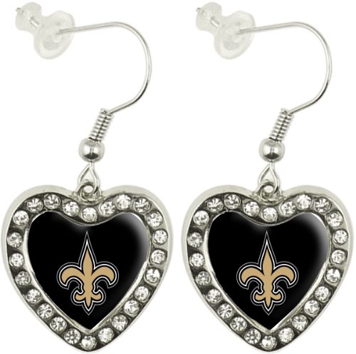 NFL New Orleans Saints Crystal Heart Earrings with Team Logo