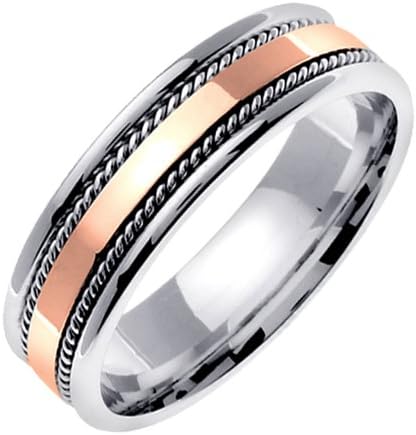 14K two tone Gold comfort fit Rose Gold Flat Surface Contemporary Men's 6 mm Wedding Band