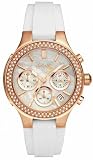 DKNY Chronograph Mother of Pearl Dial Rose Gold-tone White Rubber Strap Ladies Watch NY8198