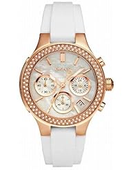 DKNY Chronograph Mother of Pearl Dial Rose Gold-tone White Rubber Strap Ladies Watch NY8198