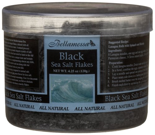 Bellamessa Black Goumet Sea Salt Flakes, 4.25-Ounce Plastic Jars (Pack of 6) by Black Sea Salt