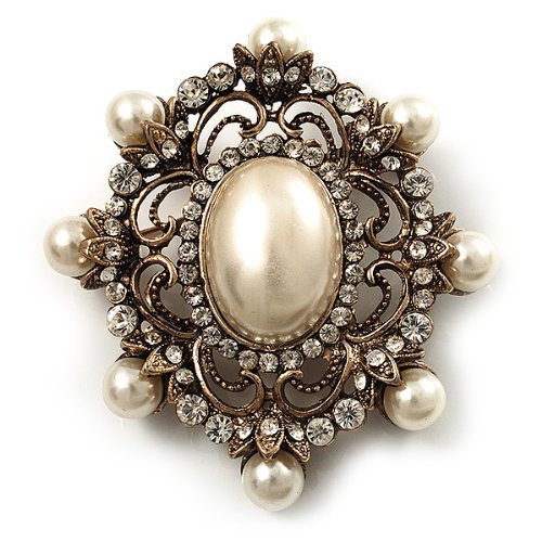 Antique Gold Filigree Ivory Pearl Corsage Brooch