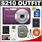 Nikon Coolpix S210 8-Megapixel Digital Camera (Plum) with 3x Optical Zoom + 4GB Card + EN-EL10 Battery + Nikon Camera Case + Cameta Bonus Accessory Kit