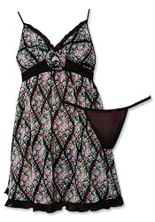 Betsey Johnson Chiffon Black Babydoll and Thong