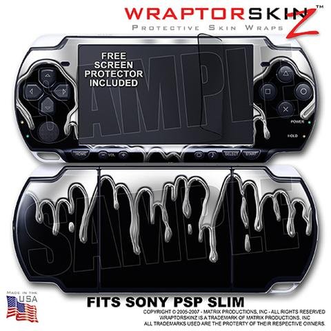 Chrome Drip On Black WraptorSkinz Skin and Screen Protector Kit fits Sony PSP Slim
