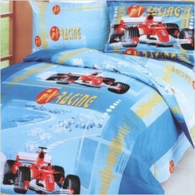 F1 4 Piece Twin Junior Duvet Cover Bedding Set in Blue