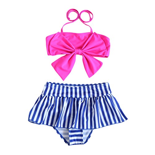 Cute Baby Bikini Big Bowknot Stripe 2 Pieces Skirt Swimwear Sets