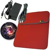 Value Combo ! Protective , Reversible Color Case Logic Red / Grey Laptop Sleeve & Accessory Power PA3283U-5ACA Equivalent AC Adapter for TOSHIBA Tecra M9 / M5 Notebooks Includes Custom Designed Stellar Nebula MousePad